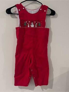 Be Mine Baby Boy Red Smocked Overalls Snowmen Christmas 24m Toddler Boy